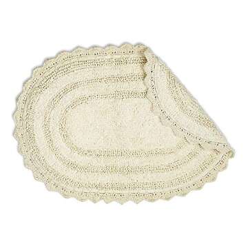 DII Crochet Collection Reversible Bath Mat, Small Oval, 17x24, Off-White