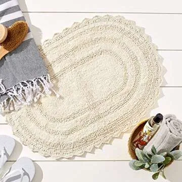 DII Crochet Collection Reversible Bath Mat, Small Oval, 17x24, Off-White