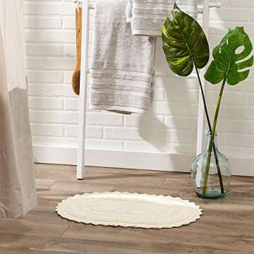 DII Crochet Collection Reversible Bath Mat, Small Oval, 17x24, Off-White