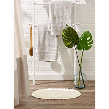 DII Crochet Collection Reversible Bath Mat, Small Oval, 17x24, Off-White