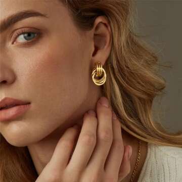 ASCOMY Earrings for Women Chunky Gold Earrings 14K Gold Plated Geometric Drop Dangle Earring Knot St...