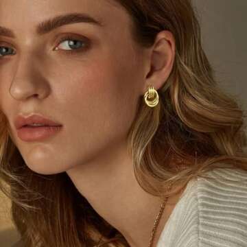 ASCOMY Earrings for Women Chunky Gold Earrings 14K Gold Plated Geometric Drop Dangle Earring Knot Stud Long Twisted Link Earring Multiple Styles Fashion Earring Jewelry Gift for Women