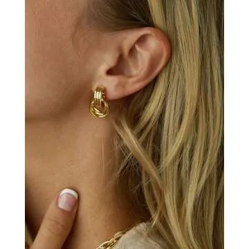 ASCOMY Earrings for Women Chunky Gold Earrings 14K Gold Plated Geometric Drop Dangle Earring Knot Stud Long Twisted Link Earring Multiple Styles Fashion Earring Jewelry Gift for Women