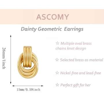 ASCOMY Earrings for Women Chunky Gold Earrings 14K Gold Plated Geometric Drop Dangle Earring Knot Stud Long Twisted Link Earring Multiple Styles Fashion Earring Jewelry Gift for Women