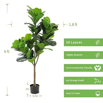 Realead 4ft Fiddle Leaf Fig Tree – Artificial Indoor Plant