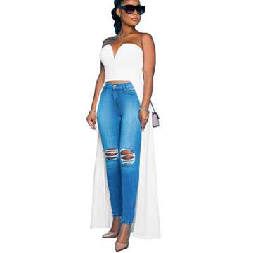 GOBLES Women's Sexy V-Neck Sleevess High Low Asymmetrical Irregular Hem Cocktail Club Dress Tops White