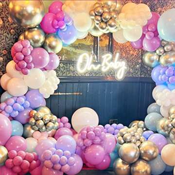 Orgnafey Pastel Pink Purple Balloon Garland Arch Kit Double Stuffed Dusty Hot Pink Metallic Gold 156Pcs Balloons For Bridal Valentine's Day Wedding Engagement Birthday Baby Shower Party Decorations