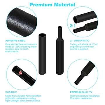 900Pcs Wire Heat Shrink Tubing Kit, Industrial Heat-Shrink Tubing for Wires, 2:1 Marine Grade Heat Shrink Wrap, Premium Large Electrical Waterproof Heat Shrink Tape (Black 12 Sizes) DHOOZ