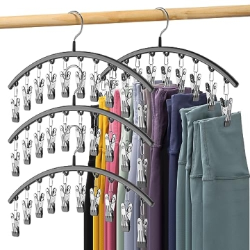 Legging Organizer for Closet, Metal Yoga Pants Hangers 4 Pack w/10 Clips Holds 40 Leggings, Space Sa...
