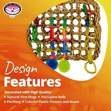 Super Bird Creations SB741 Seagrass Mini Activity Wall with Colorful Foraging Toys for Parrots, Medium Size, 9” x 7” x 2”