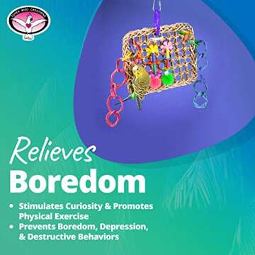 Super Bird Creations SB741 Seagrass Mini Activity Wall with Colorful Foraging Toys for Parrots, Medium Size, 9” x 7” x 2”