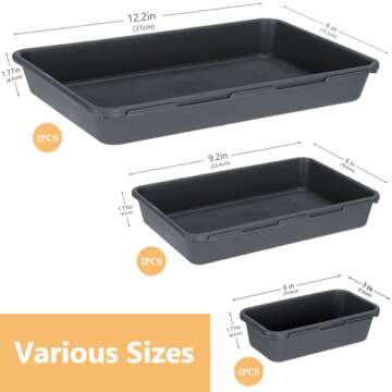 Kutesna 6 PCS Large Plastic Drawer Organizer, 3 Sizes Versatile Desk Drawer Organizer Tray, Drawer D...