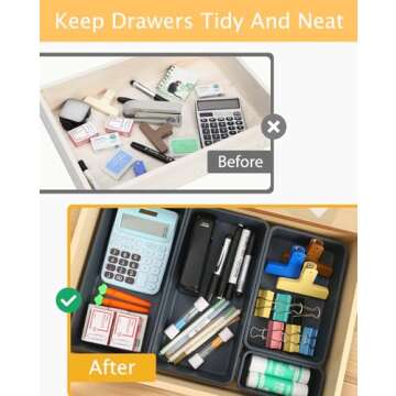 Kutesna 6 PCS Large Plastic Drawer Organizer, 3 Sizes Versatile Desk Drawer Organizer Tray, Drawer Dividers, Organization and Storage Bins for Makeup Vanity, Kitchen Utensils, Office, Bathroom