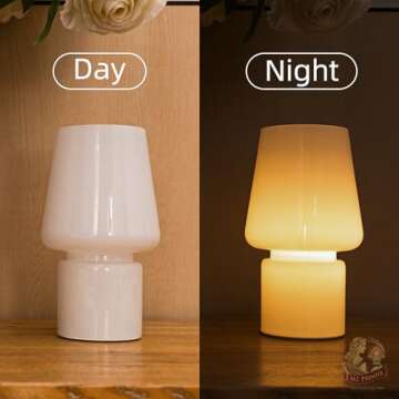 Battery Operated Table Lamps, Cordless Lamp with LED Bulb for Power Outage, Cord-Free Lamp for Area No Plug, Decorative Lamp for Tabletop/Corner Shelf/Entryway/Stairway/Bathroom/Fireplace(Cream White)