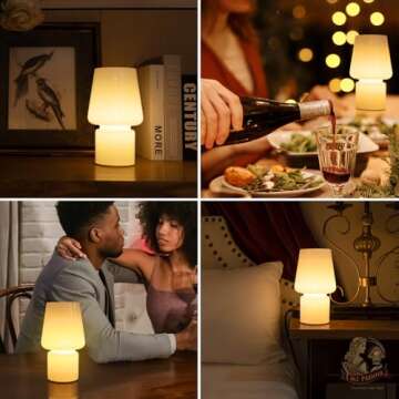 Battery Operated Table Lamps, Cordless Lamp with LED Bulb for Power Outage, Cord-Free Lamp for Area No Plug, Decorative Lamp for Tabletop/Corner Shelf/Entryway/Stairway/Bathroom/Fireplace(Cream White)