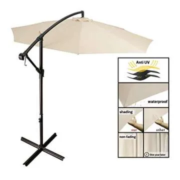 MEWAY 10ft Outdoor Umbrella Patio Offset Cantilever Umbrella, Large Market Deck Pool Backyard Sunshade Umbrella with 8 Sturdy Ribs, Crank & Cross Base