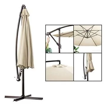 MEWAY 10ft Outdoor Umbrella Patio Offset Cantilever Umbrella, Large Market Deck Pool Backyard Sunshade Umbrella with 8 Sturdy Ribs, Crank & Cross Base