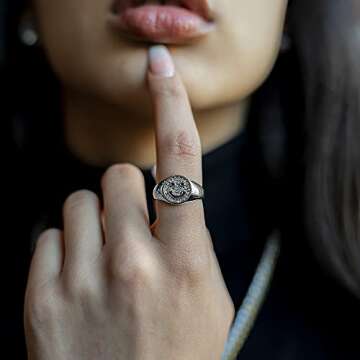 ICY FLARE - Iced Out Premium Gold Smiley Face Ring For Men- 316L Stainless Steel Funky Happy Face Smile Statement Ring with 3A Cubic Zirconia, 14K Gold Plated Large Smiley Face Iced Ring (Silver, 6)