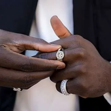 ICY FLARE - Iced Out Premium Gold Smiley Face Ring For Men- 316L Stainless Steel Funky Happy Face Smile Statement Ring with 3A Cubic Zirconia, 14K Gold Plated Large Smiley Face Iced Ring (Silver, 6)