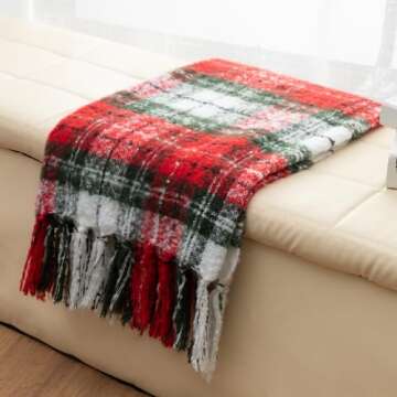 LALIFIT Plaid Throw Blanket with Fringes Green Red Christmas Home Decor Blankets Super Soft Cashmere Blanket for Couch Sofa Farmhouse Halloween etc 50" x 60" Inches(Xmas)