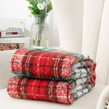 LALIFIT Plaid Throw Blanket with Fringes Green Red Christmas Home Decor Blankets Super Soft Cashmere Blanket for Couch Sofa Farmhouse Halloween etc 50" x 60" Inches(Xmas)