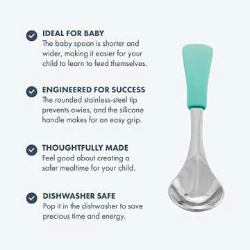 Avanchy Baby Spoons, Forks Stainless Steel and Silicone Set, Self Feeding Food Utensils, 4 Months Ba...