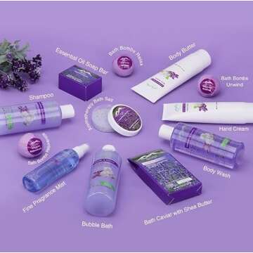 Luxury Bath Spa Set for Women -Purelis XL Jasmine & Lavender Body wash, Bath Gift set Basket with Na...