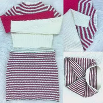 LAXiMU Women's 2 Piece Outfits Long Sleeve Splicing Leisure Stripe Suits Crop Top Bodycon Sweater Mini Skirt Set