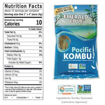 Emerald Cove Pacific Kombu, Non-GMO Dried Seaweed Pieces, Resealable Bag, 1.76 Ounce (3 pk)