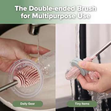 Haakaa Silicone Cleaning Brush - Baby Bottle Scrubber Brush for Breast Pump,Nipple,Breast Milk Storage Bag - Food Grade Silicone Bristles - Portable -1 Count - Pink