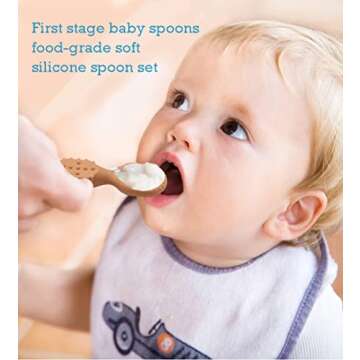 YMCF Products Baby's First Spoon | Self-Feeding Spoon | Toddler Utensil | BPA-Free Silicone 4-Pack (...