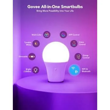 Govee Smart Light Bulbs 1200 Lumens, Color Changing Light Bulbs RGBWW Dimmable, Works with Alexa & Google Assistant, Color Lights Bulb, 12W 85W Equivalent A19 LED Bulbs for Bedroom Living Room, 2 Pack