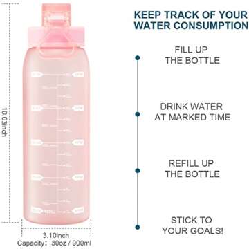 Teentumn 30oz Water Bottle with Time Markers and Filter, BPA Free Large Durable Portable Plastic Bot...