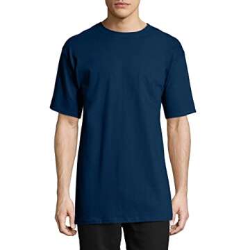 Hanes Men's Beefy-T Navy T-Shirts - Pack of 2 Small