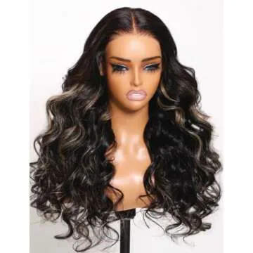 UNICE Bye Bye Knots Glueless Wig Body Wave 7x5 Pre Cut Lace Front Wigs Human Hair Bleached Knots Balayage Black Blonde Highlights Put on and Go Human Hair Wig Pre Plucked 150% Density 18 inch
