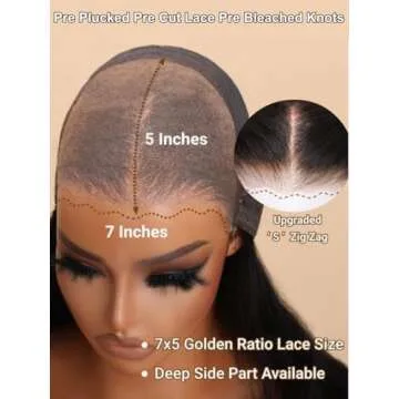 UNICE Bye Bye Knots Glueless Wig Body Wave 7x5 Pre Cut Lace Front Wigs Human Hair Bleached Knots Balayage Black Blonde Highlights Put on and Go Human Hair Wig Pre Plucked 150% Density 18 inch