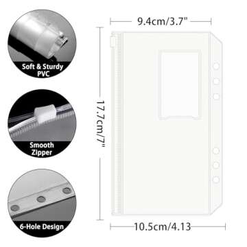 HAUTOCO 12PCS A6 Size Binder Pockets with Label Pocket, PVC Cash Envelopes for Budgeting, Clear 6-Ho...