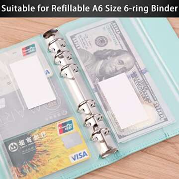 HAUTOCO 12PCS A6 Size Binder Pockets with Label Pocket, PVC Cash Envelopes for Budgeting, Clear 6-Holes Zipper Budget Envelopes for Cash Saving, Waterproof Binder Pouches for A6 6-Ring Notebook Binder
