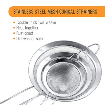 Set of 3 Premium Quality Fine Mesh Strainers for Kitchens