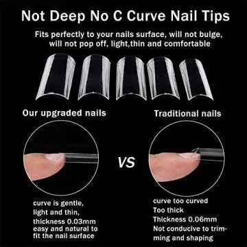XXL No C Curve Nail Tips - 600Pcs Clear Acrylic Set