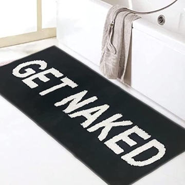 Zeeinx Get Naked Runner Black Cute Bathroom Rugs Long Get Naked Rug Funny Bathroom Decor for Apartme...