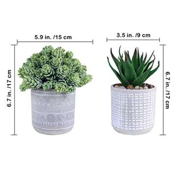 Set of 3 Assorted Small Potted Succulent Plants Fake Aloe String of Pearls Hops Succulents in Gray Geometric Concrete Ceramic Pots for Gifts Modern Home Office Desk Table Indoor Outdoor Greenery Decor