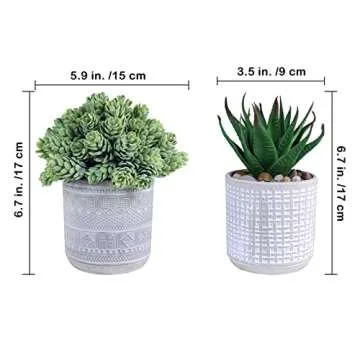 Set of 3 Assorted Small Potted Succulent Plants Fake Aloe String of Pearls Hops Succulents in Gray Geometric Concrete Ceramic Pots for Gifts Modern Home Office Desk Table Indoor Outdoor Greenery Decor