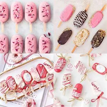Ouddy Life Popsicle Molds Set of 2, Ice Pop Molds Silicone 4 Cavities Ice Cream Mold Oval Cake Pop Mold with 50 Wooden Sticks for DIY Popsicle, White
