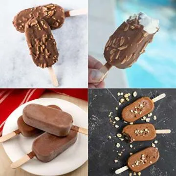Ouddy Life Popsicle Molds Set of 2, Ice Pop Molds Silicone 4 Cavities Ice Cream Mold Oval Cake Pop Mold with 50 Wooden Sticks for DIY Popsicle, White