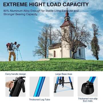 Victiv 72 inch Camera Tripod, Tall Tripod for Camera Cell Phone, Heavy Duty Camera Tripod Stand, Professional Aluminum Monopod, Compatible with Canon Nikon Sony DSLR Cameras - Blue