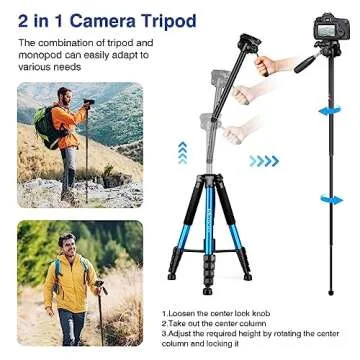 Victiv 72 inch Camera Tripod, Tall Tripod for Camera Cell Phone, Heavy Duty Camera Tripod Stand, Professional Aluminum Monopod, Compatible with Canon Nikon Sony DSLR Cameras - Blue