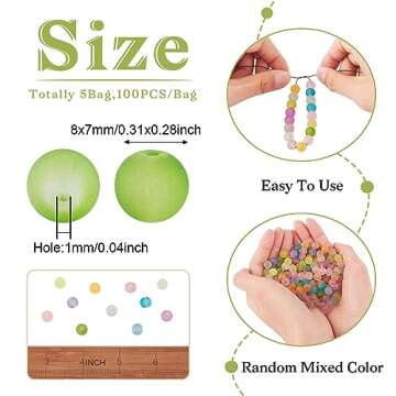 Craftdady 500Pcs 8mm Transparent Frosted Glass Beads Tiny Crystal Glass Round Loose Spacer Beads Random Mixed Colors for Jewelry Making Hole: 1mm