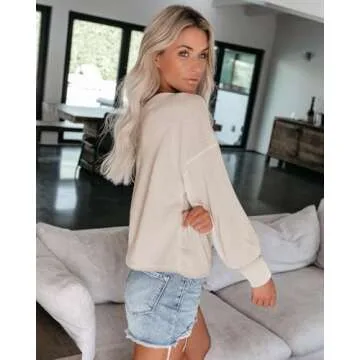 Oversized Off The Shoulder Waffle Knit Top for Women