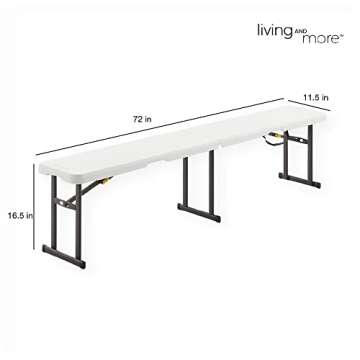 Living and More 6 Foot Fold-in-Half Bench with Carrying Handle, Easy Folding and Transport, Indoor/O...